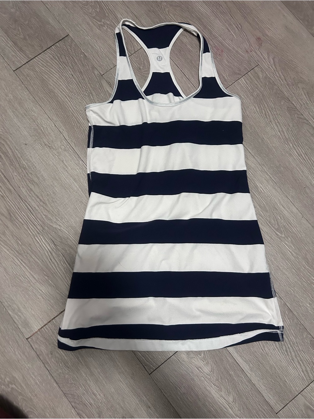 lululemon athletica Navy and White Striped Racerback Tank
